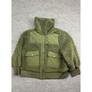Frye And Co. Jacket Women's 1X Green Faux Sherpa Fleece Quilted Full Zip Collar